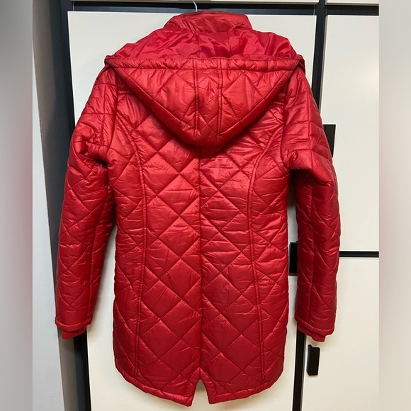 Women's Nylon Jacket - Knee Length - Cherry Red - Slim Fit - US L - Picture 4 of 5